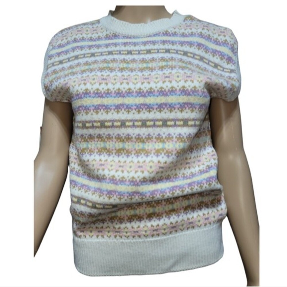Rosslee Womens Vintage Sweater Vest Cotton Shirt Top Knitted Cozy Cream Size S